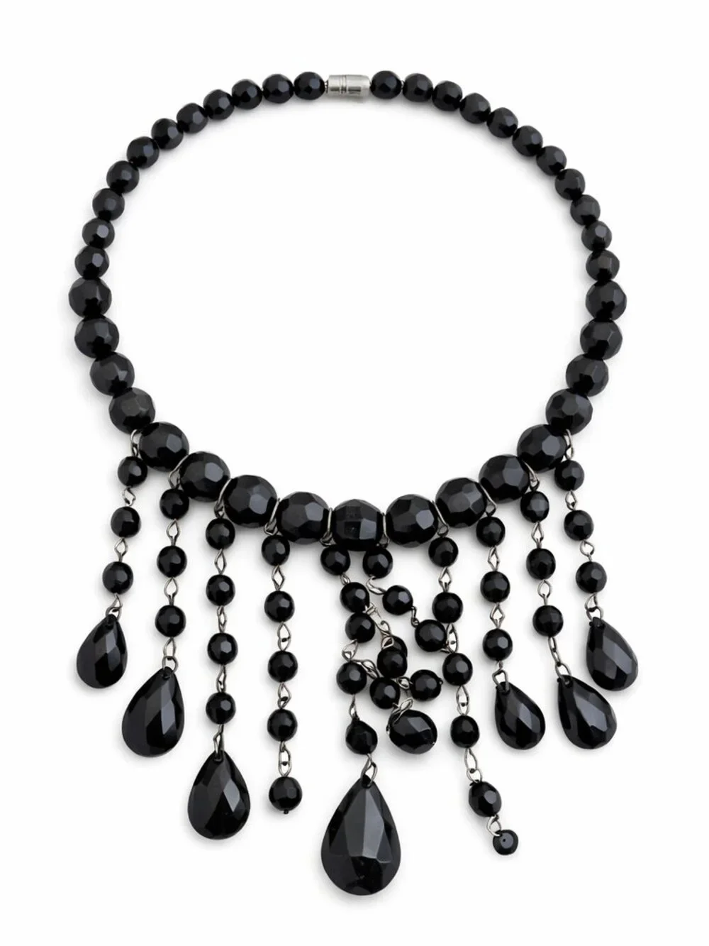 Gothic Glam Black Beaded Choker Necklace/Teardrop Dangle | Magnetic Clasp